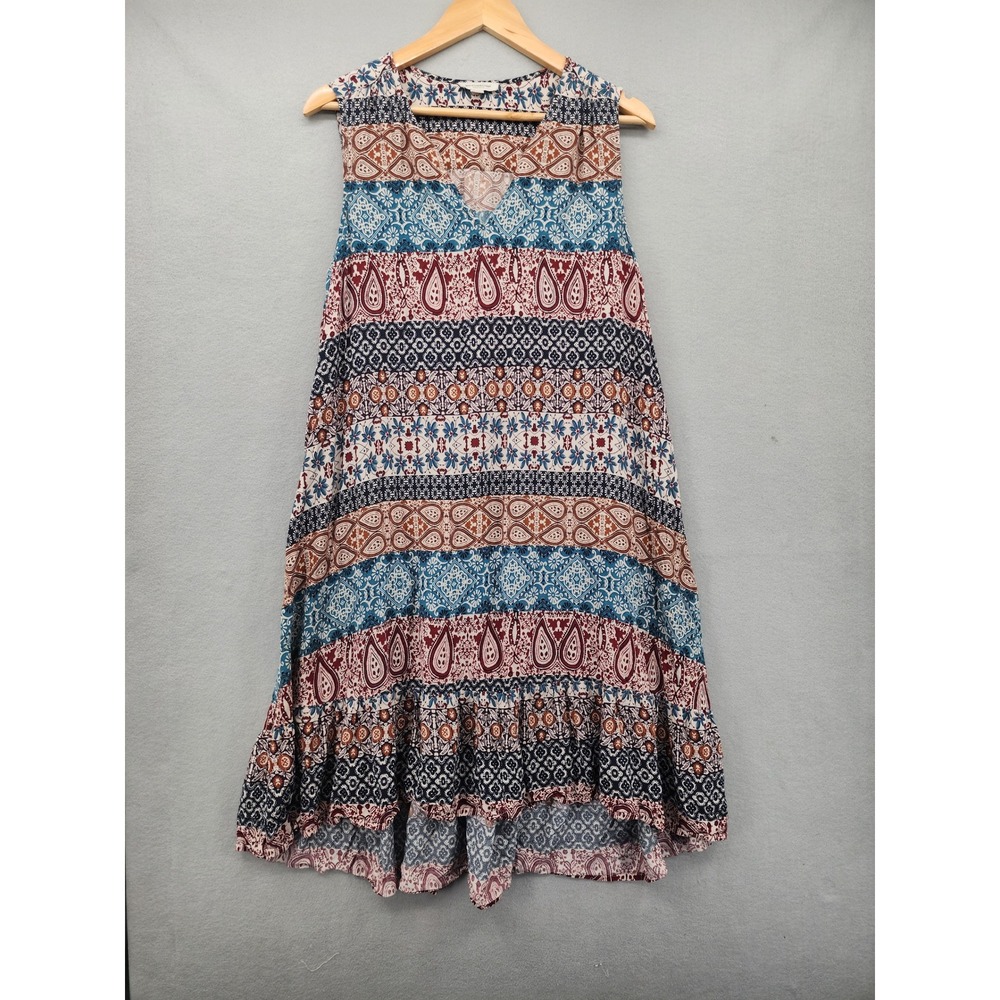 Beachlunchlounge Boho Paisley Print Sleeveless Midi Dress Blue Red Viscose L
